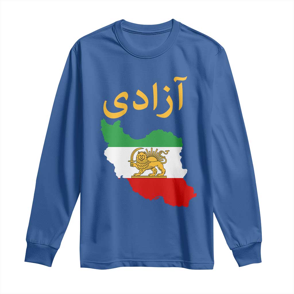 Freedom Iran Sun and Lion Flag Long Sleeve Shirt Free Iranian Revolution 2026 TS02 Royal Blue Print Your Wear