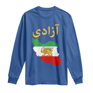 Freedom Iran Sun and Lion Flag Long Sleeve Shirt Free Iranian Revolution 2026 TS02 Royal Blue Print Your Wear