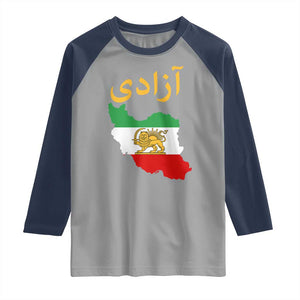 Freedom Iran Sun and Lion Flag Raglan Shirt Free Iranian Revolution 2026 TS02 Sport Gray Navy Print Your Wear