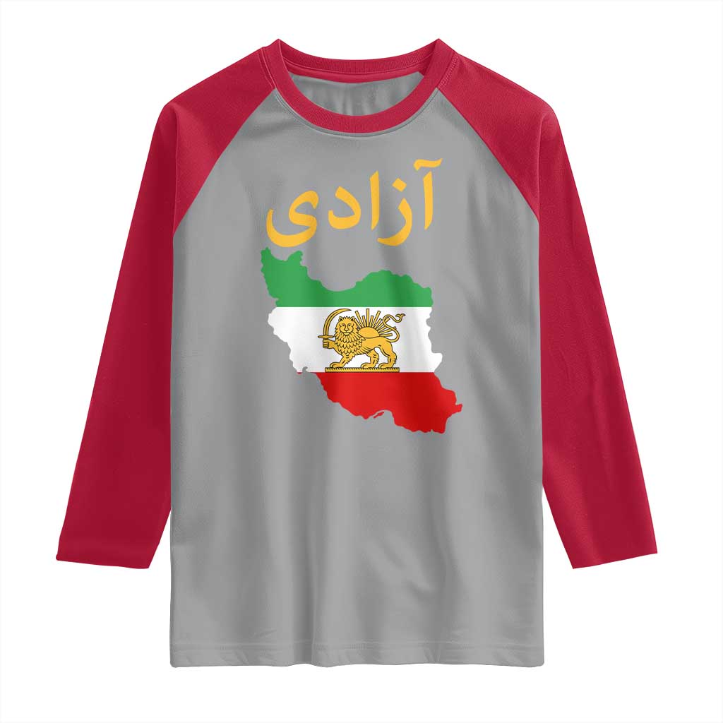 Freedom Iran Sun and Lion Flag Raglan Shirt Free Iranian Revolution 2026 TS02 Sport Gray Red Print Your Wear