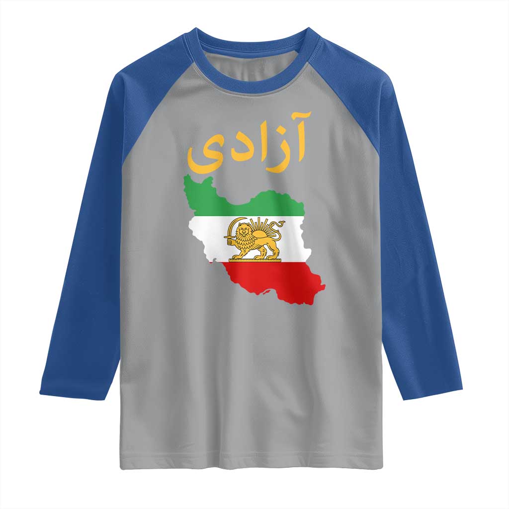 Freedom Iran Sun and Lion Flag Raglan Shirt Free Iranian Revolution 2026 TS02 Sport Gray Royal Print Your Wear