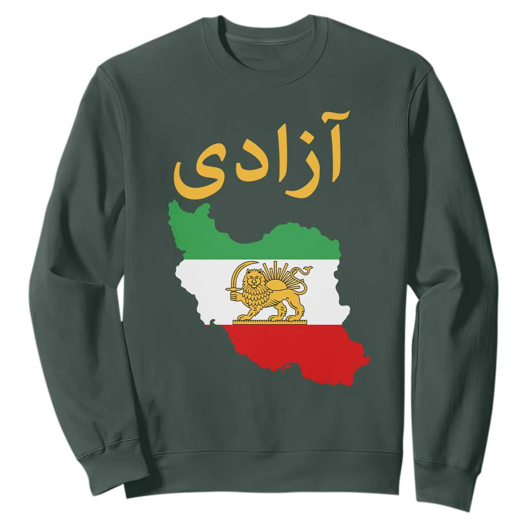 Freedom Iran Sun and Lion Flag Sweatshirt Free Iranian Revolution 2026 TS02 Dark Forest Green Print Your Wear