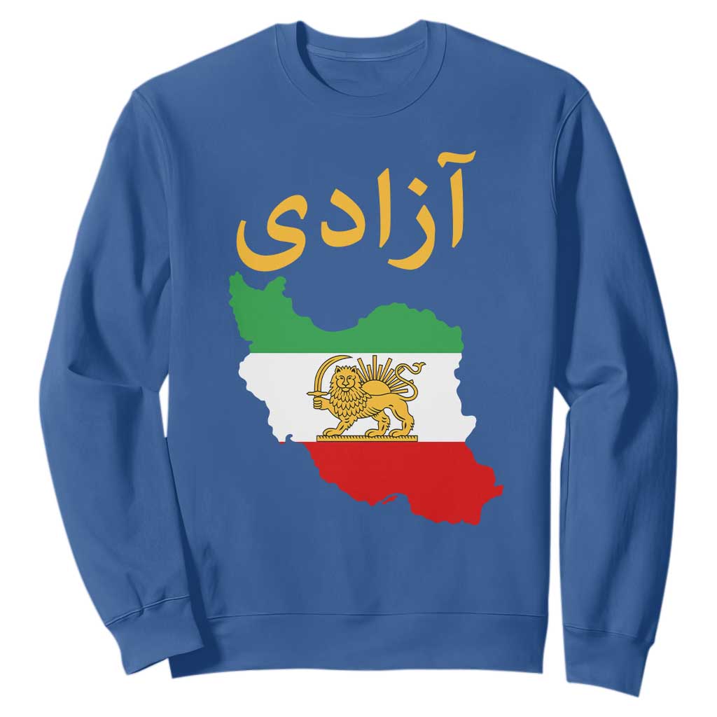 Freedom Iran Sun and Lion Flag Sweatshirt Free Iranian Revolution 2026 TS02 Royal Blue Print Your Wear