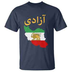 Freedom Iran Sun and Lion Flag T Shirt Free Iranian Revolution 2026 TS02 Navy Print Your Wear