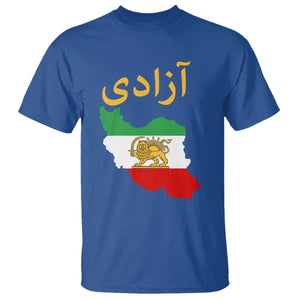 Freedom Iran Sun and Lion Flag T Shirt Free Iranian Revolution 2026 TS02 Royal Blue Print Your Wear