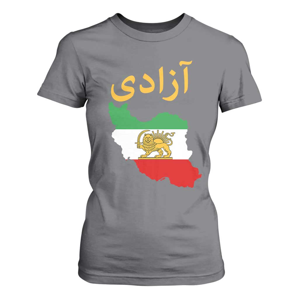 Freedom Iran Sun and Lion Flag T Shirt For Women Free Iranian Revolution 2026 TS02 Charcoal Print Your Wear