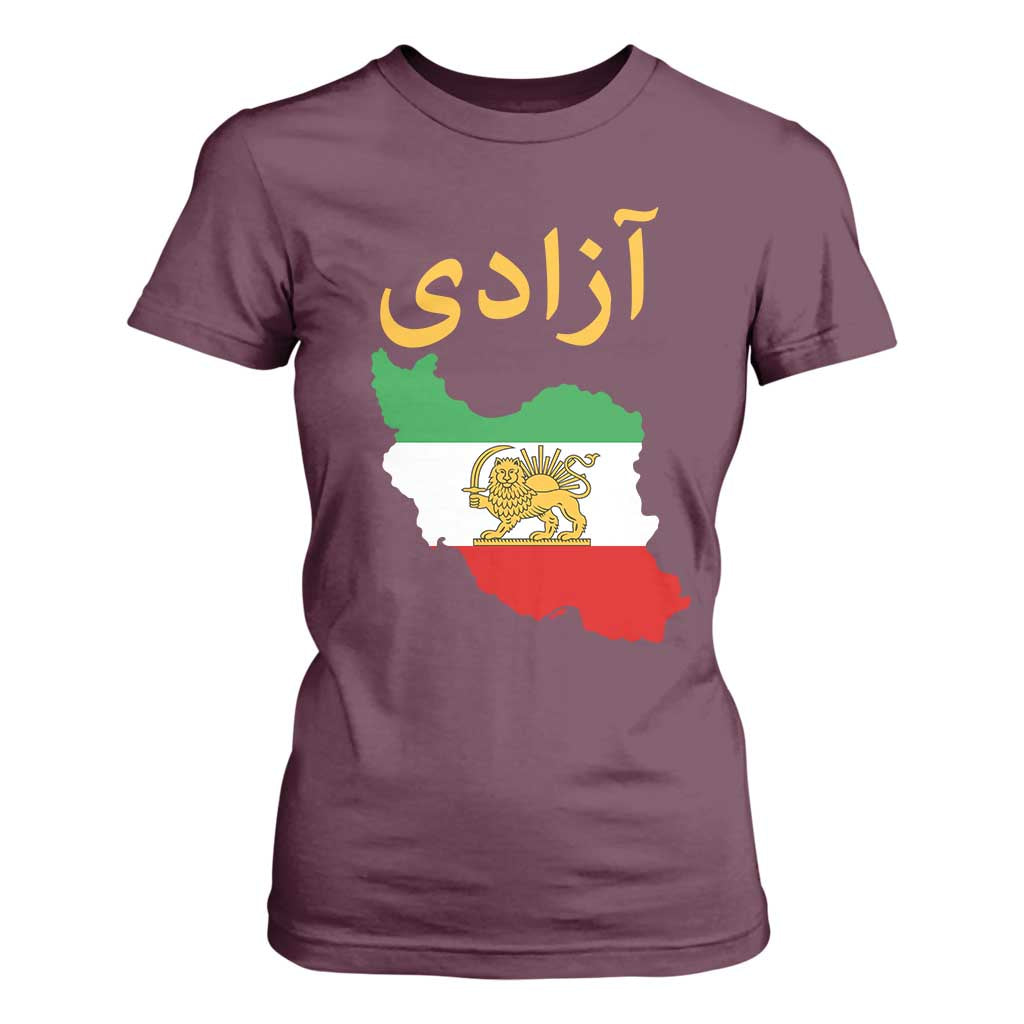 Freedom Iran Sun and Lion Flag T Shirt For Women Free Iranian Revolution 2026 TS02 Maroon Print Your Wear