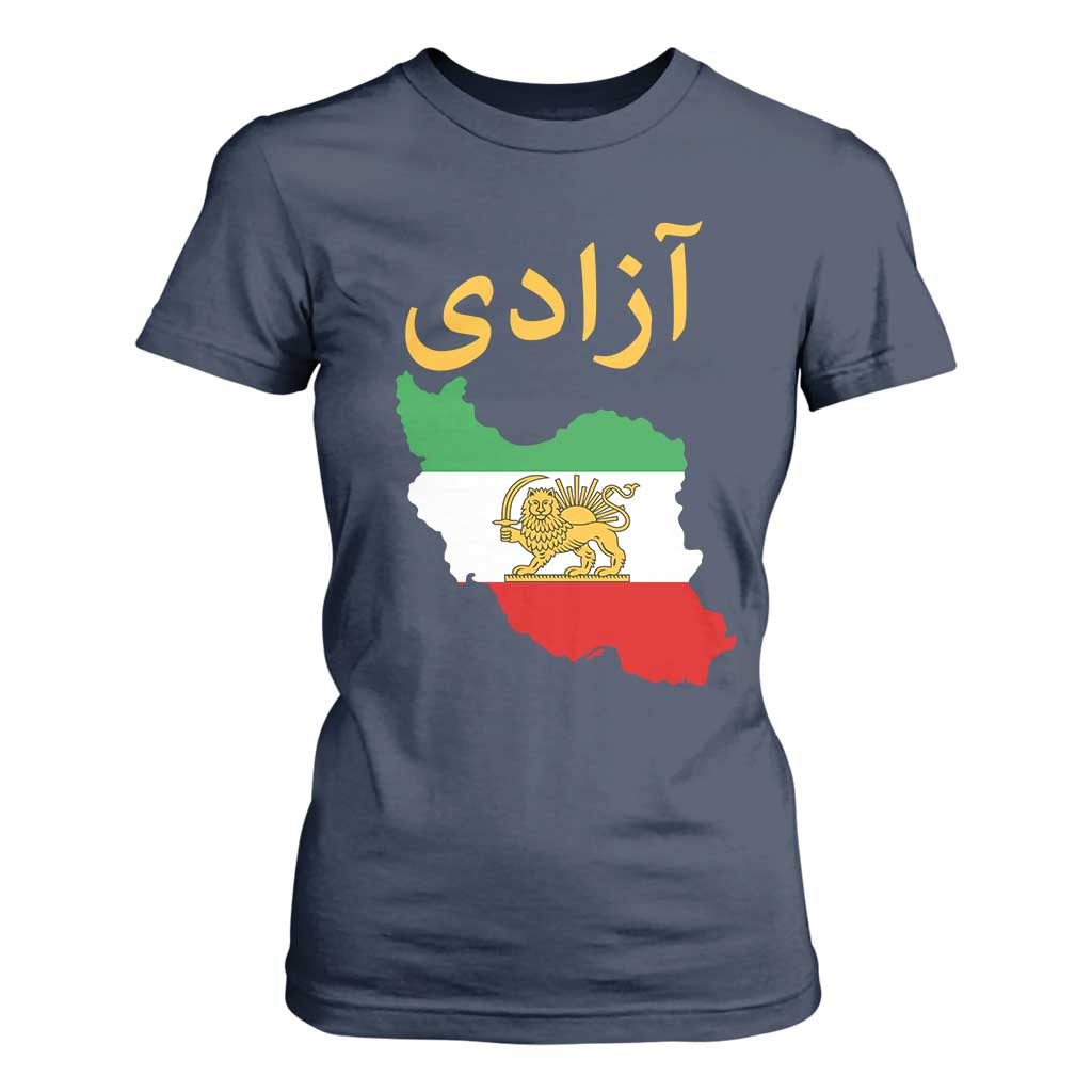 Freedom Iran Sun and Lion Flag T Shirt For Women Free Iranian Revolution 2026 TS02 Navy Print Your Wear