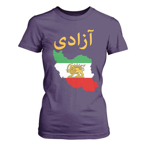 Freedom Iran Sun and Lion Flag T Shirt For Women Free Iranian Revolution 2026 TS02 Purple Print Your Wear