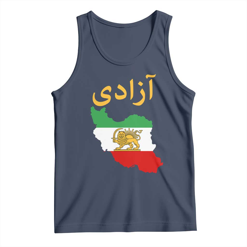 Freedom Iran Sun and Lion Flag Tank Top Free Iranian Revolution 2026 TS02 Navy Print Your Wear