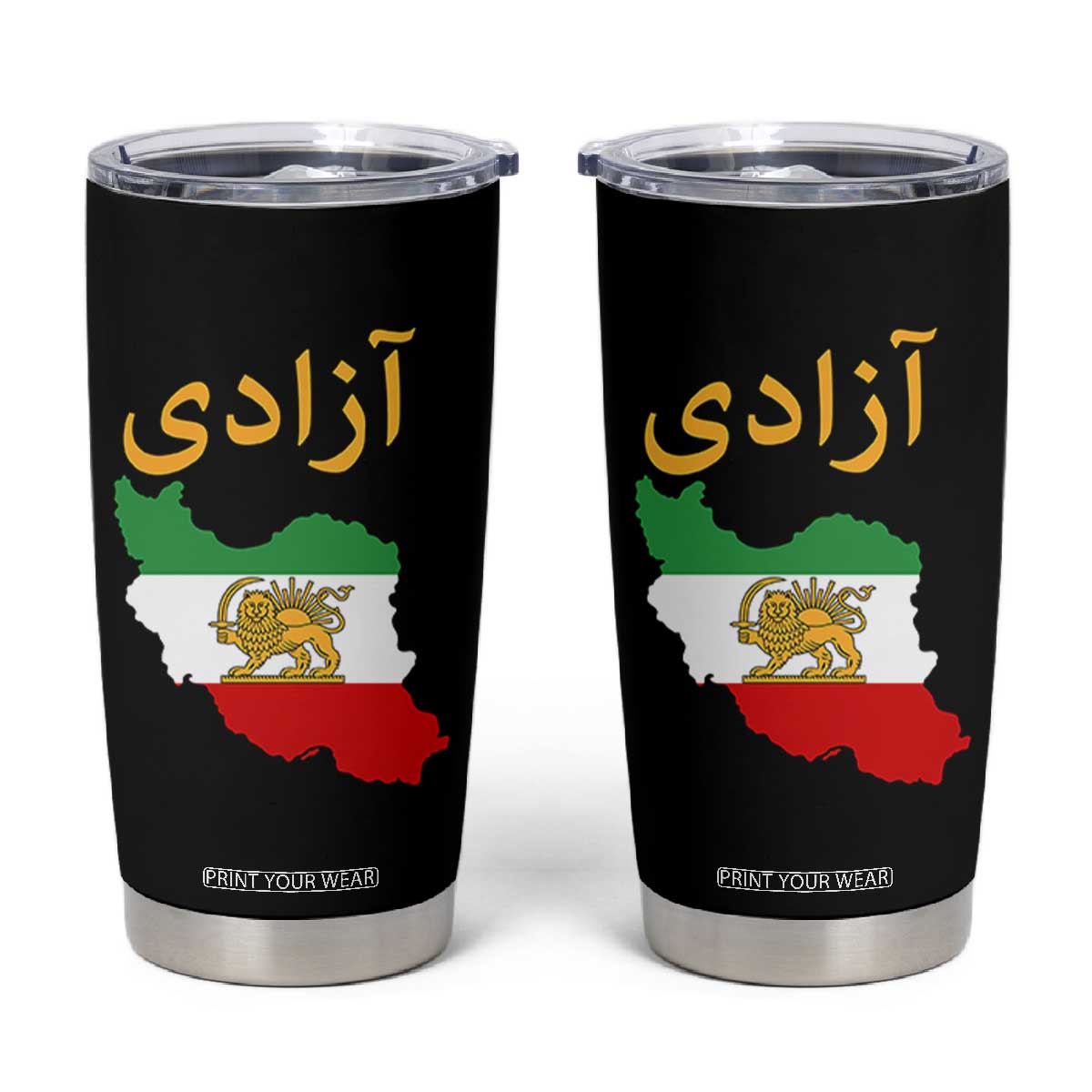 Freedom Iran Sun and Lion Flag Tumbler Cup Free Iranian Revolution 2026 TS02 Black Print Your Wear