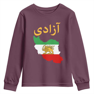 Freedom Iran Sun and Lion Flag Youth Sweatshirt Free Iranian Revolution 2026 TS02 Maroon Print Your Wear