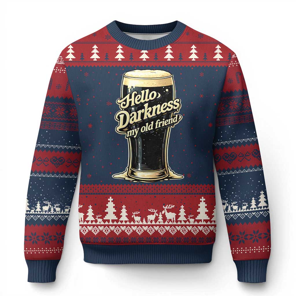 Hello Darkness My Old Friend Funny Stout Beer Ugly Christmas Sweater Vintage Craft Brew Lovers TS02 Navy Red Print Your Wear