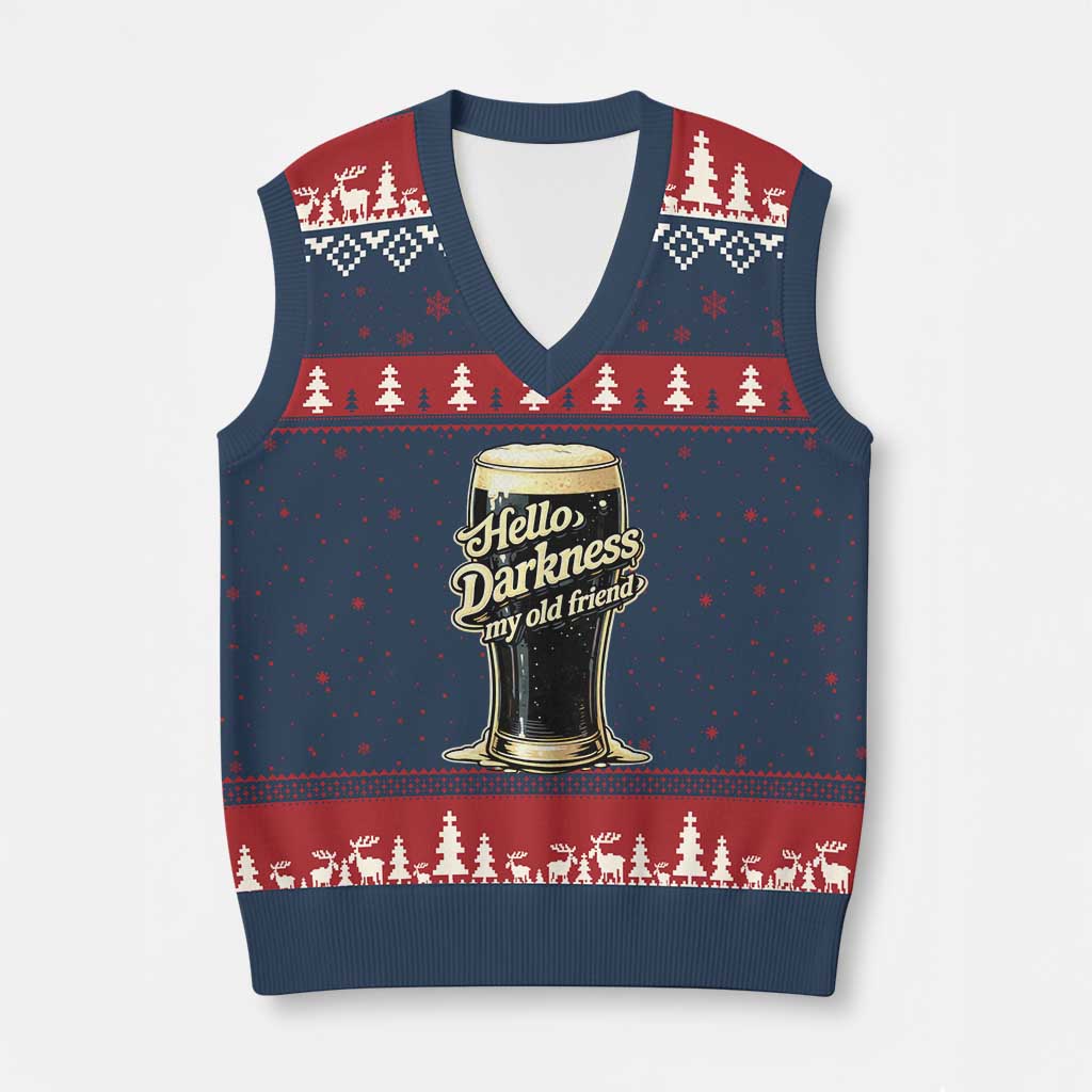 Hello Darkness My Old Friend Funny Stout Beer V-Neck Knit Sweater Vest Vintage Craft Brew Lovers TS02 Navy Red Print Your Wear