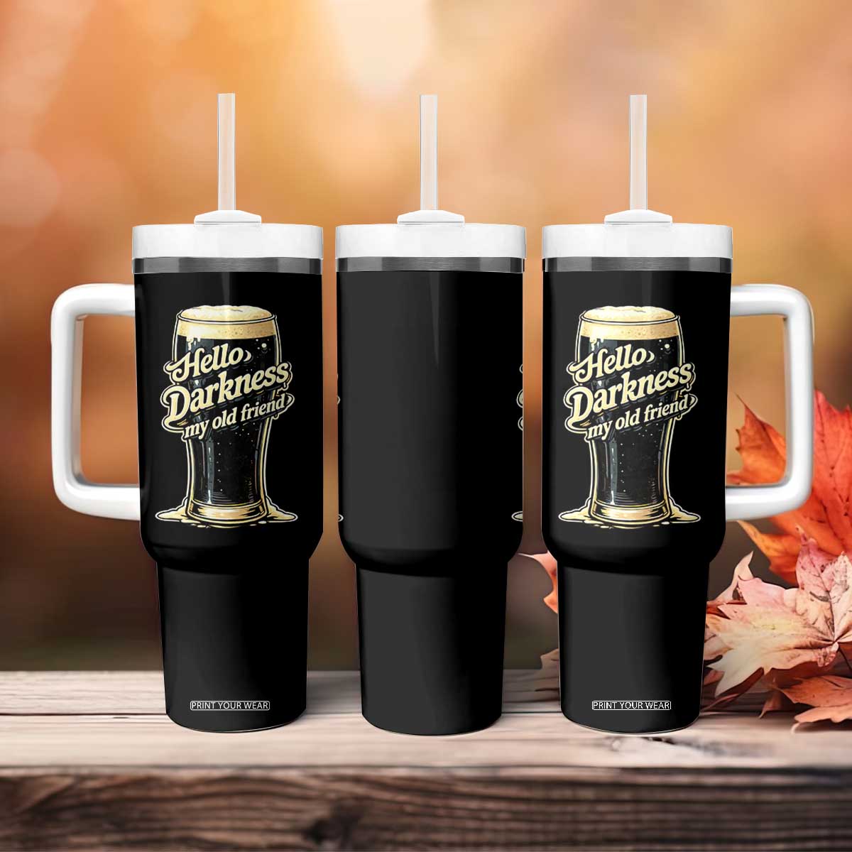 Hello Darkness My Old Friend Funny Stout Beer Tumbler With Handle Vintage Craft Brew Lovers TS02 Print Your Wear