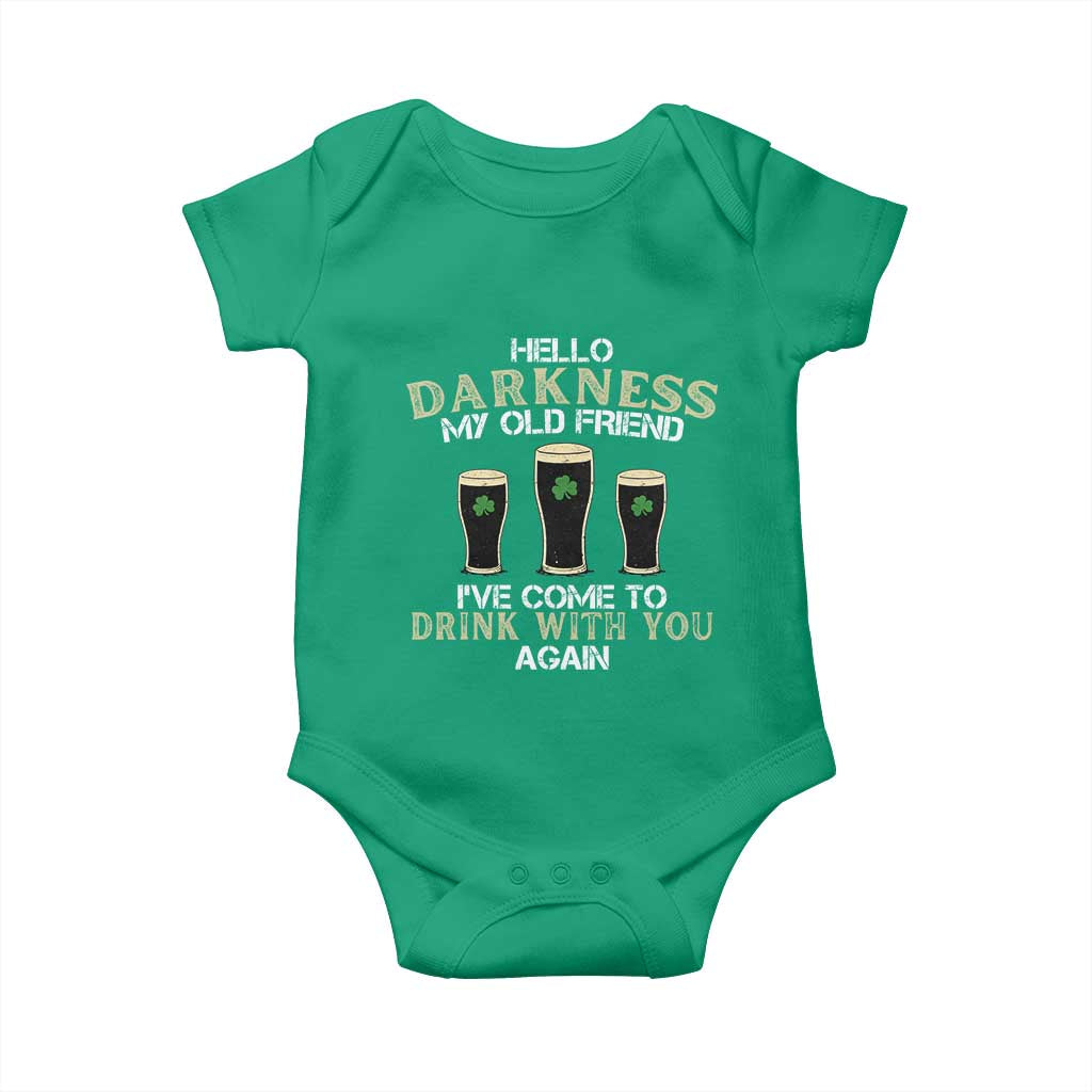 Hello Darkness My Old Friend Funny Irish Stout Beer Baby Onesie St. Patrick’s Day Drinking Humor Craft Brew Lovers TS02 Irish Green Print Your Wear