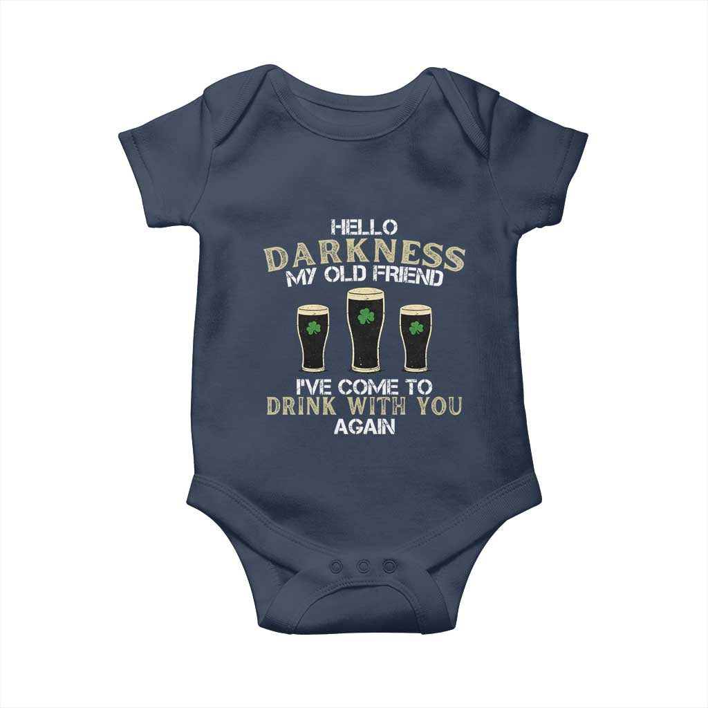 Hello Darkness My Old Friend Funny Irish Stout Beer Baby Onesie St. Patrick’s Day Drinking Humor Craft Brew Lovers TS02 Navy Print Your Wear