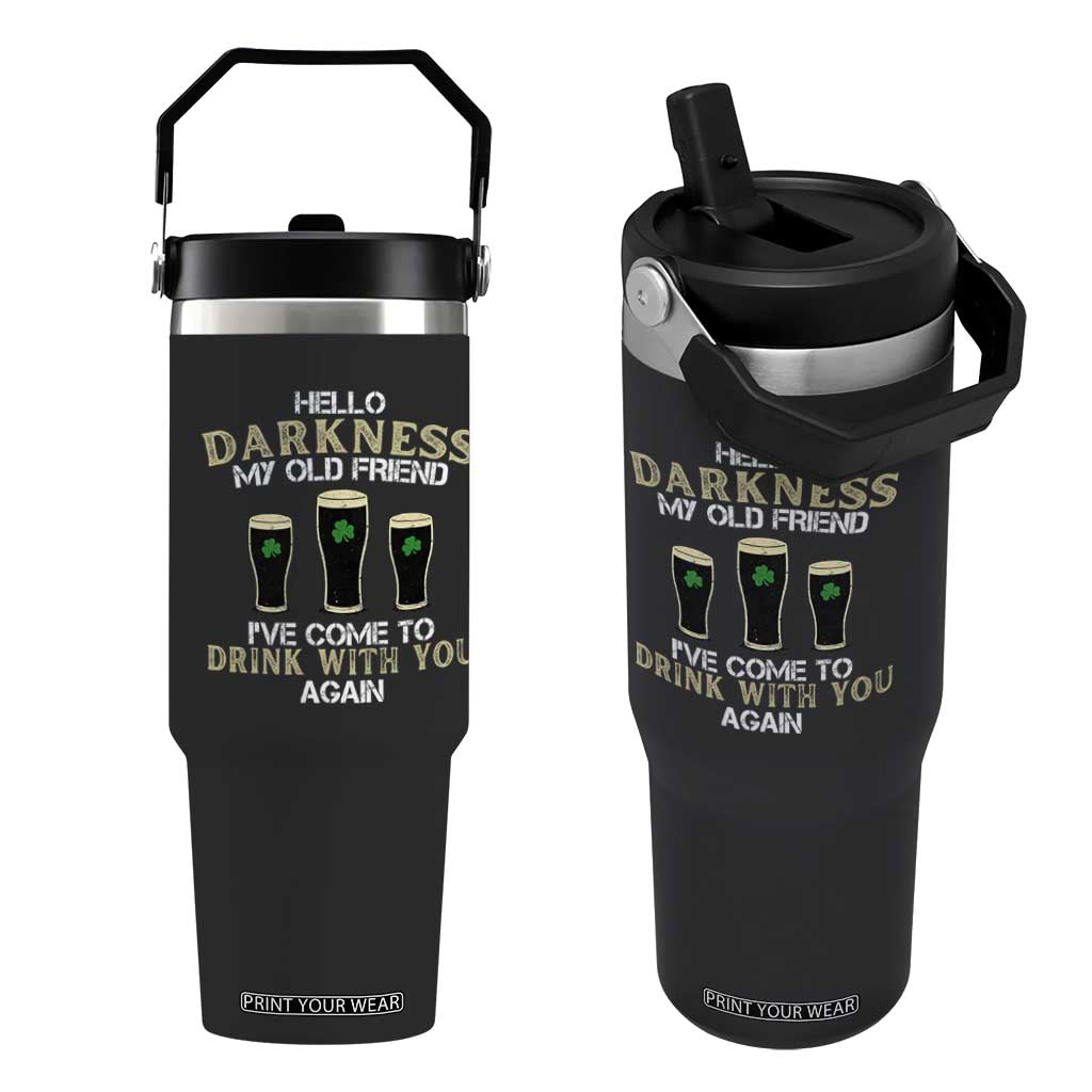 Hello Darkness My Old Friend Funny Irish Stout Beer Flip Straw Tumbler St. Patrick’s Day Drinking Humor Craft Brew Lovers TS02 One Size: 30 oz Black Print Your Wear