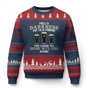 Hello Darkness My Old Friend Funny Irish Stout Beer Ugly Christmas Sweater St. Patrick’s Day Drinking Humor Craft Brew Lovers TS02 Navy Red Print Your Wear