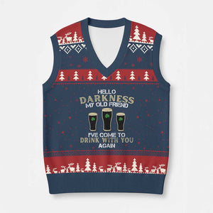 Hello Darkness My Old Friend Funny Irish Stout Beer V-Neck Knit Sweater Vest St. Patrick’s Day Drinking Humor Craft Brew Lovers TS02 Navy Red Print Your Wear