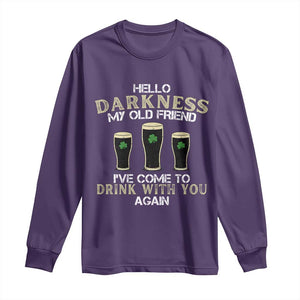 Hello Darkness My Old Friend Funny Irish Stout Beer Long Sleeve Shirt St. Patrick’s Day Drinking Humor Craft Brew Lovers TS02 Purple Print Your Wear