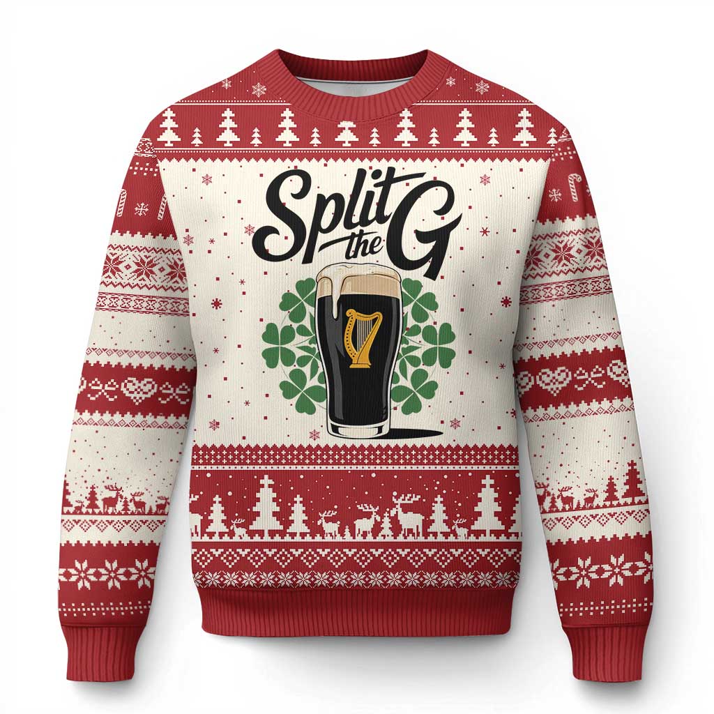 Split the G Funny Irish Drinking Ugly Christmas Sweater St. Patrick’s Day Stout Beer Lovers Pub Crawls