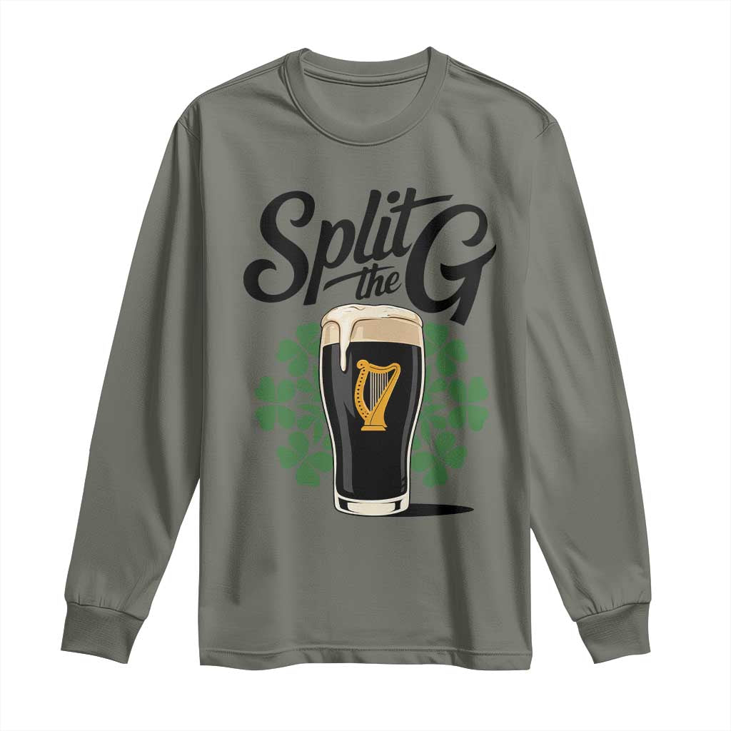 Split the G Funny Irish Drinking Long Sleeve Shirt St. Patrick’s Day Stout Beer Lovers Pub Crawls TS02 Military Green Print Your Wear