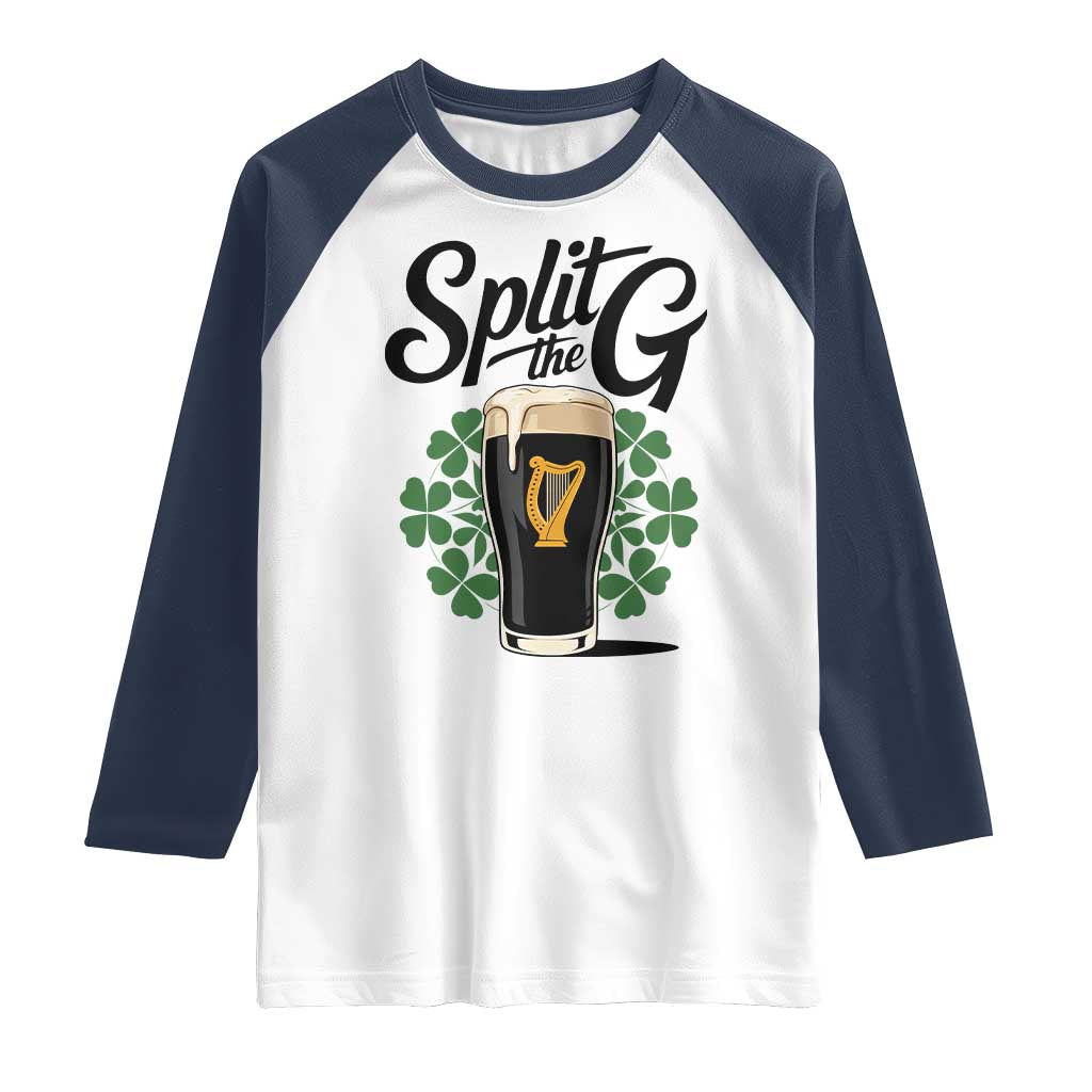 Split the G Funny Irish Drinking Raglan Shirt St. Patrick’s Day Stout Beer Lovers Pub Crawls TS02 White Navy Print Your Wear