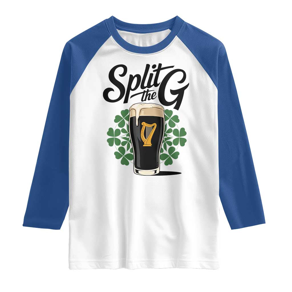 Split the G Funny Irish Drinking Raglan Shirt St. Patrick’s Day Stout Beer Lovers Pub Crawls TS02 White Royal Print Your Wear