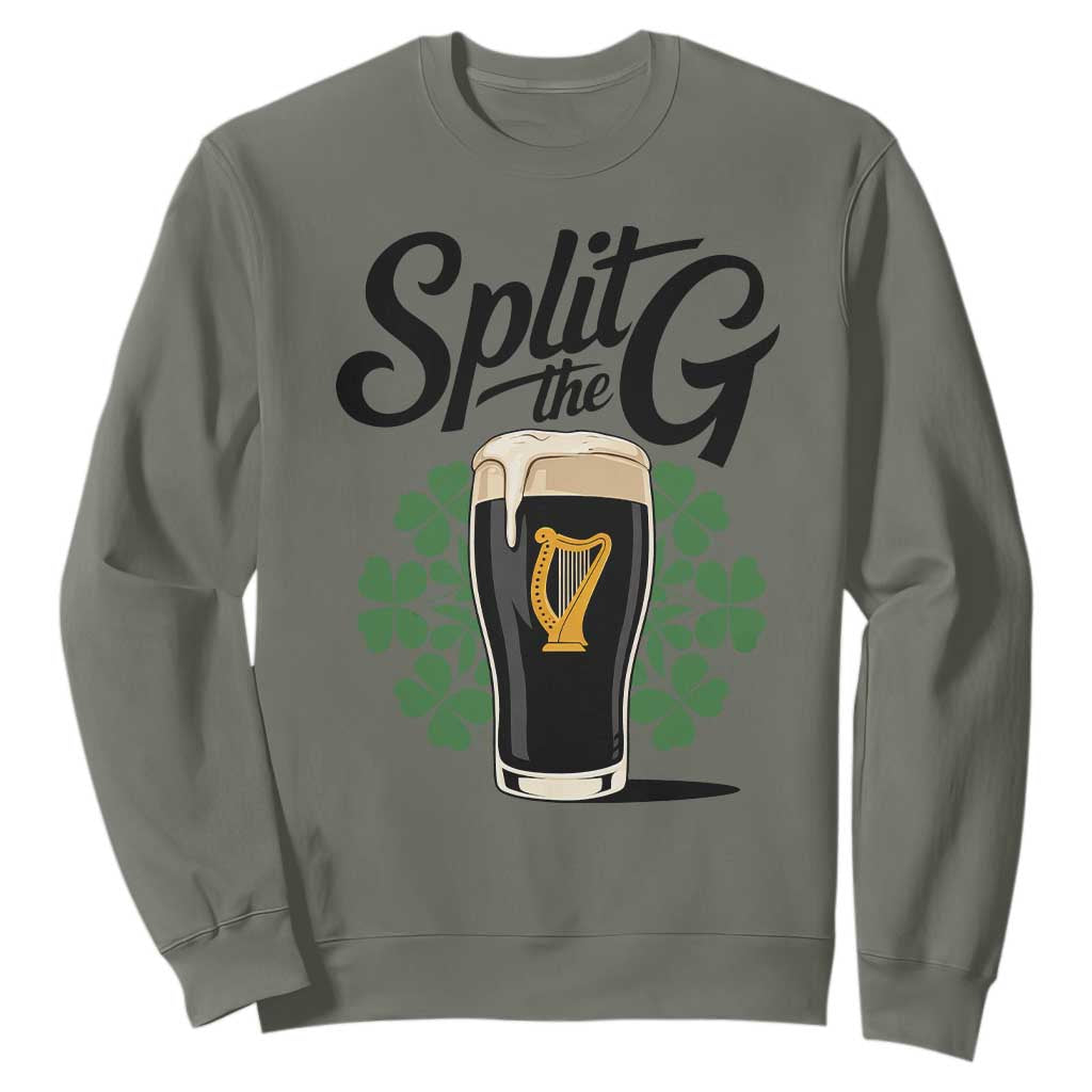 Split the G Funny Irish Drinking Sweatshirt St. Patrick’s Day Stout Beer Lovers Pub Crawls TS02 Military Green Print Your Wear