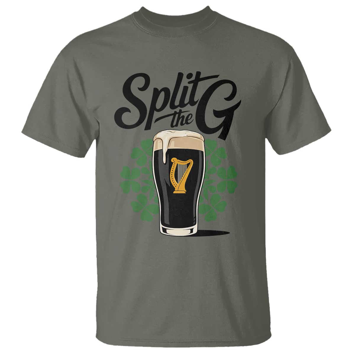 Split the G Funny Irish Drinking T Shirt St. Patrick’s Day Stout Beer Lovers Pub Crawls TS02 Military Green Print Your Wear