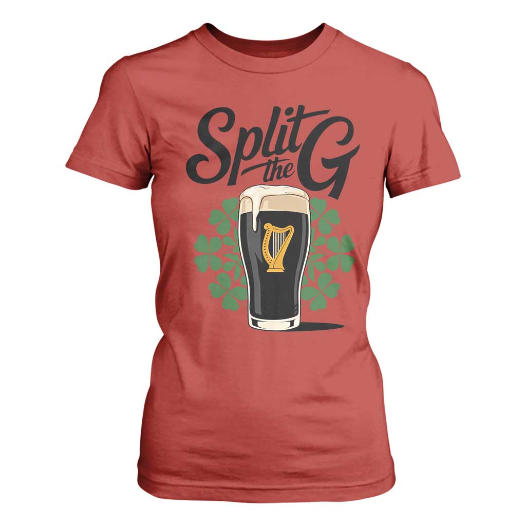 Split the G Funny Irish Drinking T Shirt For Women St. Patrick’s Day Stout Beer Lovers Pub Crawls TS02 Red Print Your Wear