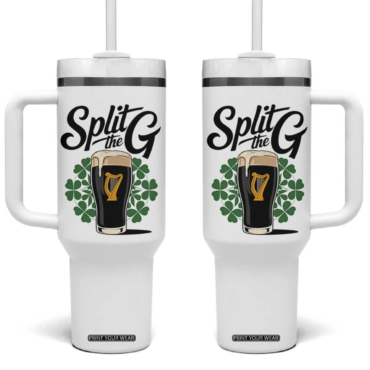 Split the G Funny Irish Drinking Tumbler With Handle St. Patrick’s Day Stout Beer Lovers Pub Crawls TS02 One Size: 40 oz White Print Your Wear