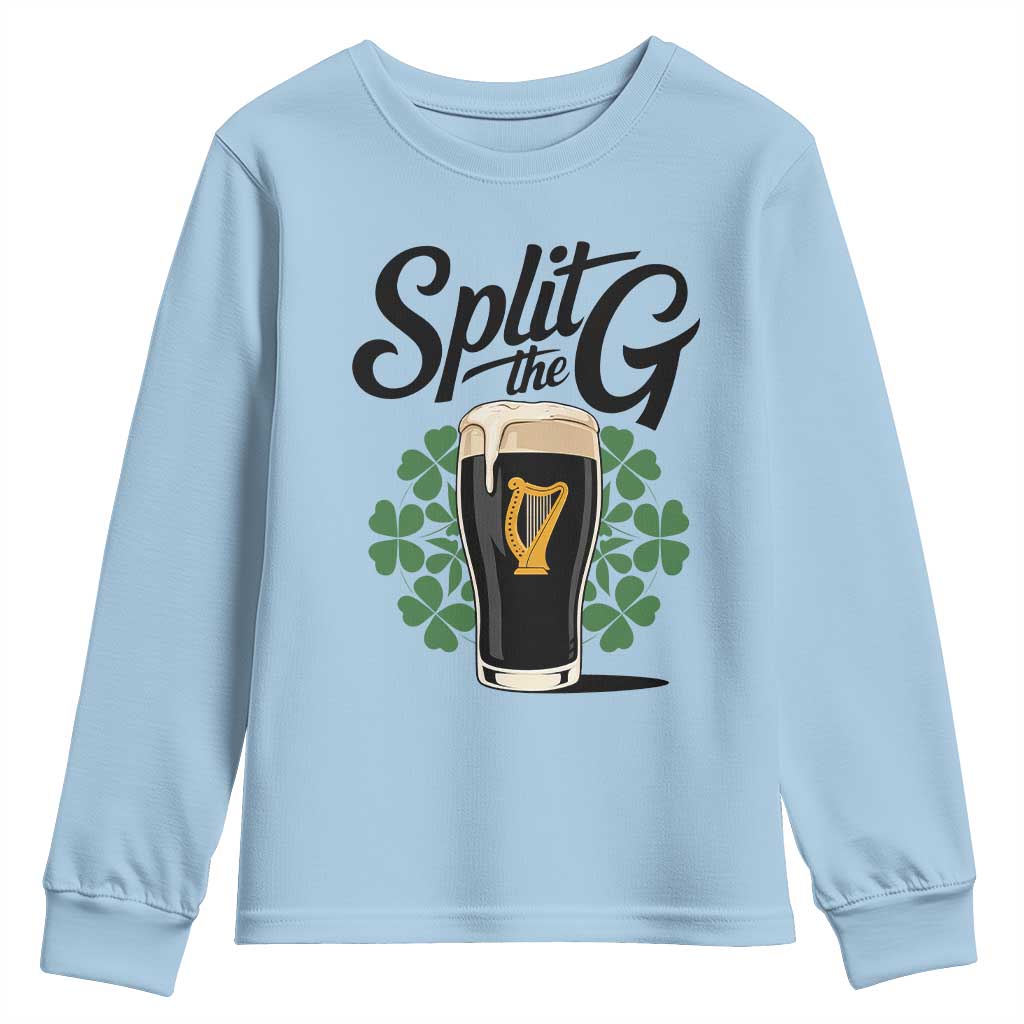 Split the G Funny Irish Drinking Youth Sweatshirt St. Patrick’s Day Stout Beer Lovers Pub Crawls TS02 Light Blue Print Your Wear