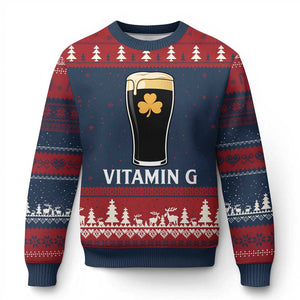 Vitamin G Funny Irish Stout Beer Ugly Christmas Sweater St. Patrick’s Day Drinking Humor TS02 Navy Red Print Your Wear