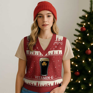 Vitamin G Funny Irish Stout Beer V-Neck Knit Sweater Vest St. Patrick’s Day Drinking Humor TS02 Red Beige Print Your Wear