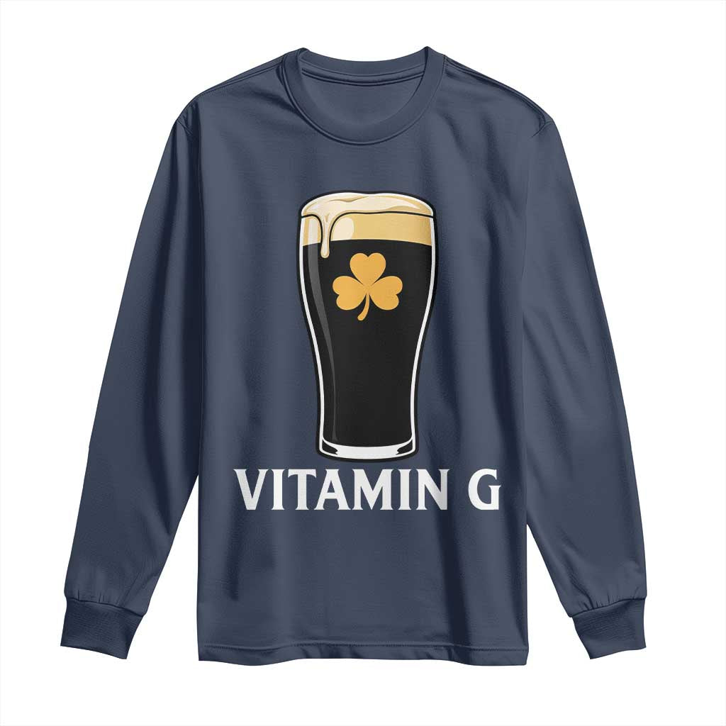Vitamin G Funny Irish Stout Beer Long Sleeve Shirt St. Patrick’s Day Drinking Humor TS02 Navy Print Your Wear