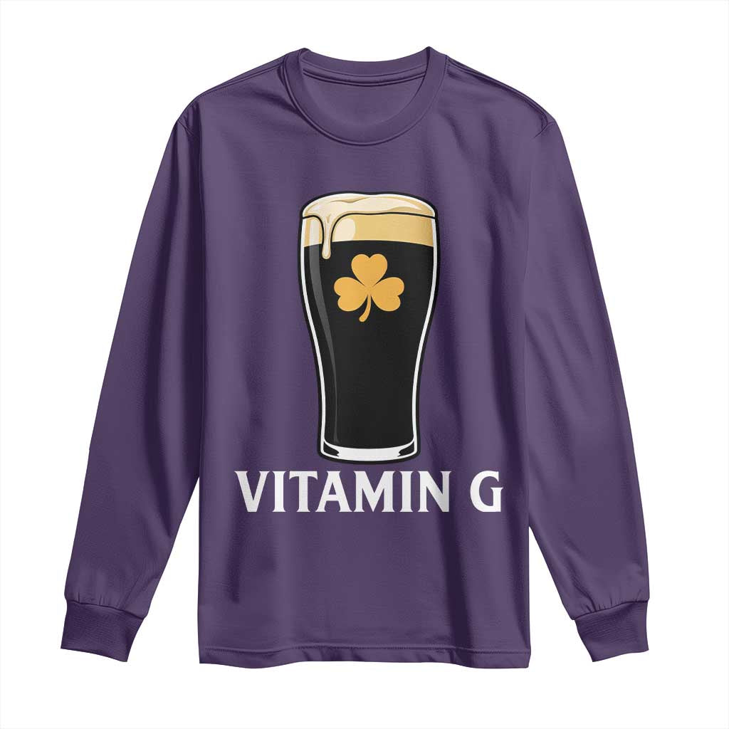 Vitamin G Funny Irish Stout Beer Long Sleeve Shirt St. Patrick’s Day Drinking Humor TS02 Purple Print Your Wear