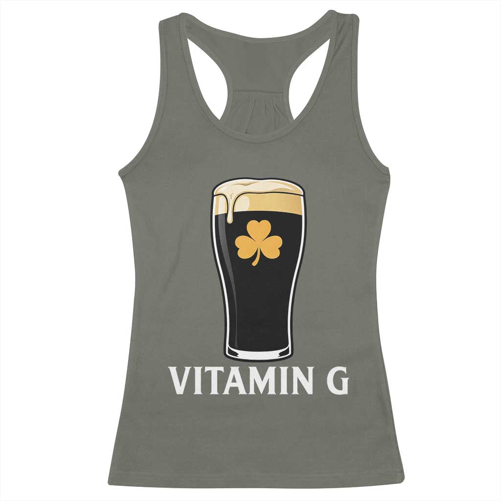 Vitamin G Funny Irish Stout Beer Racerback Tank Top St. Patrick’s Day Drinking Humor TS02 Military Green Print Your Wear