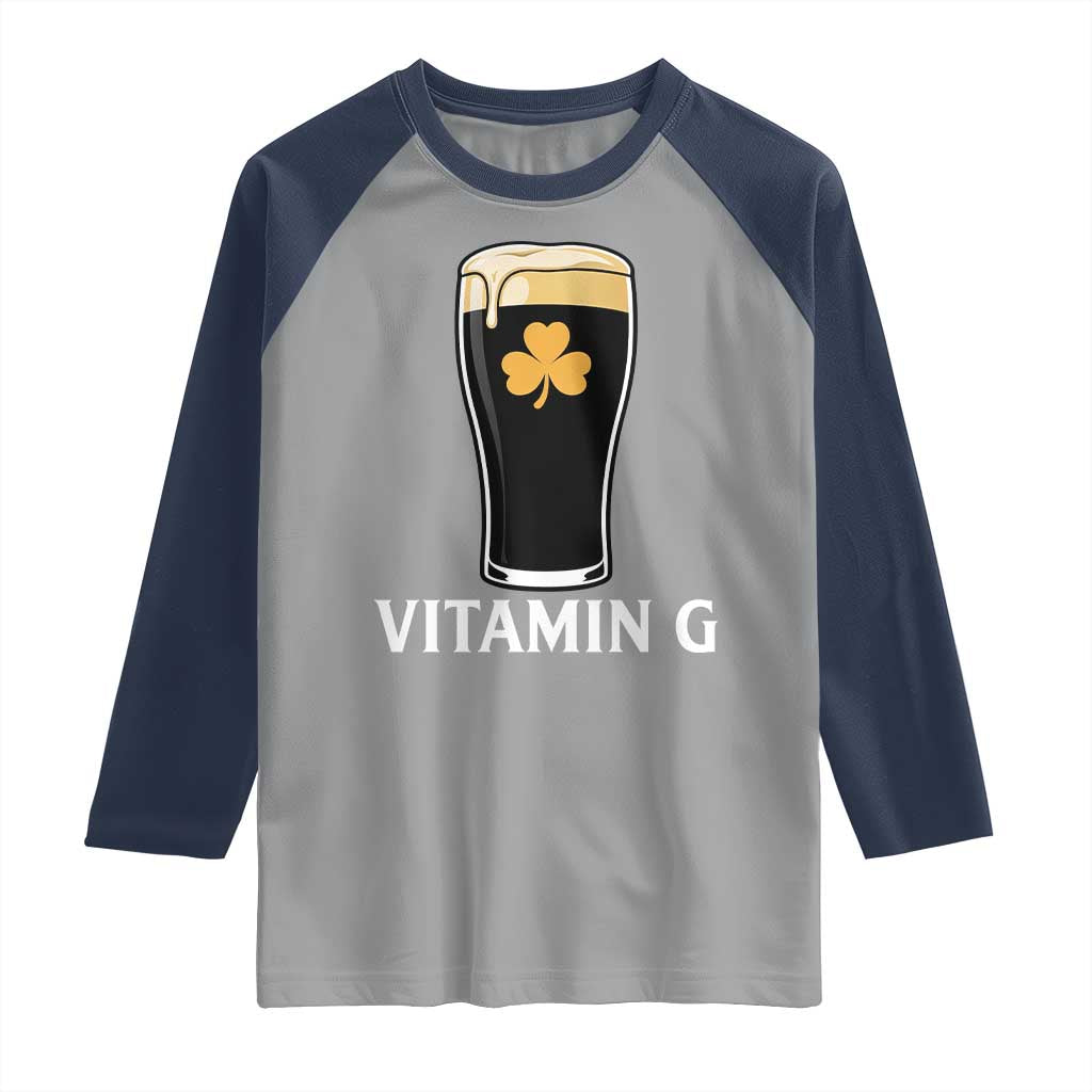 Vitamin G Funny Irish Stout Beer Raglan Shirt St. Patrick’s Day Drinking Humor TS02 Sport Gray Navy Print Your Wear