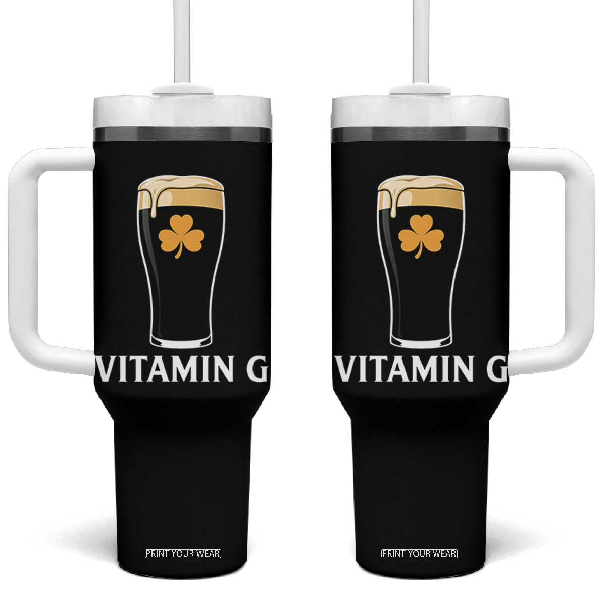Vitamin G Funny Irish Stout Beer Tumbler With Handle St. Patrick’s Day Drinking Humor TS02 One Size: 40 oz Black Print Your Wear