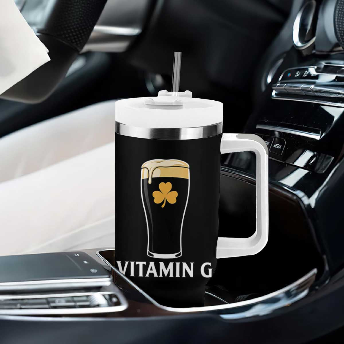 Vitamin G Funny Irish Stout Beer Tumbler With Handle St. Patrick’s Day Drinking Humor TS02 Print Your Wear