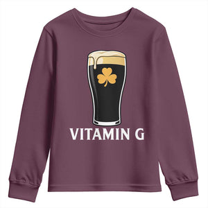 Vitamin G Funny Irish Stout Beer Youth Sweatshirt St. Patrick’s Day Drinking Humor TS02 Maroon Print Your Wear