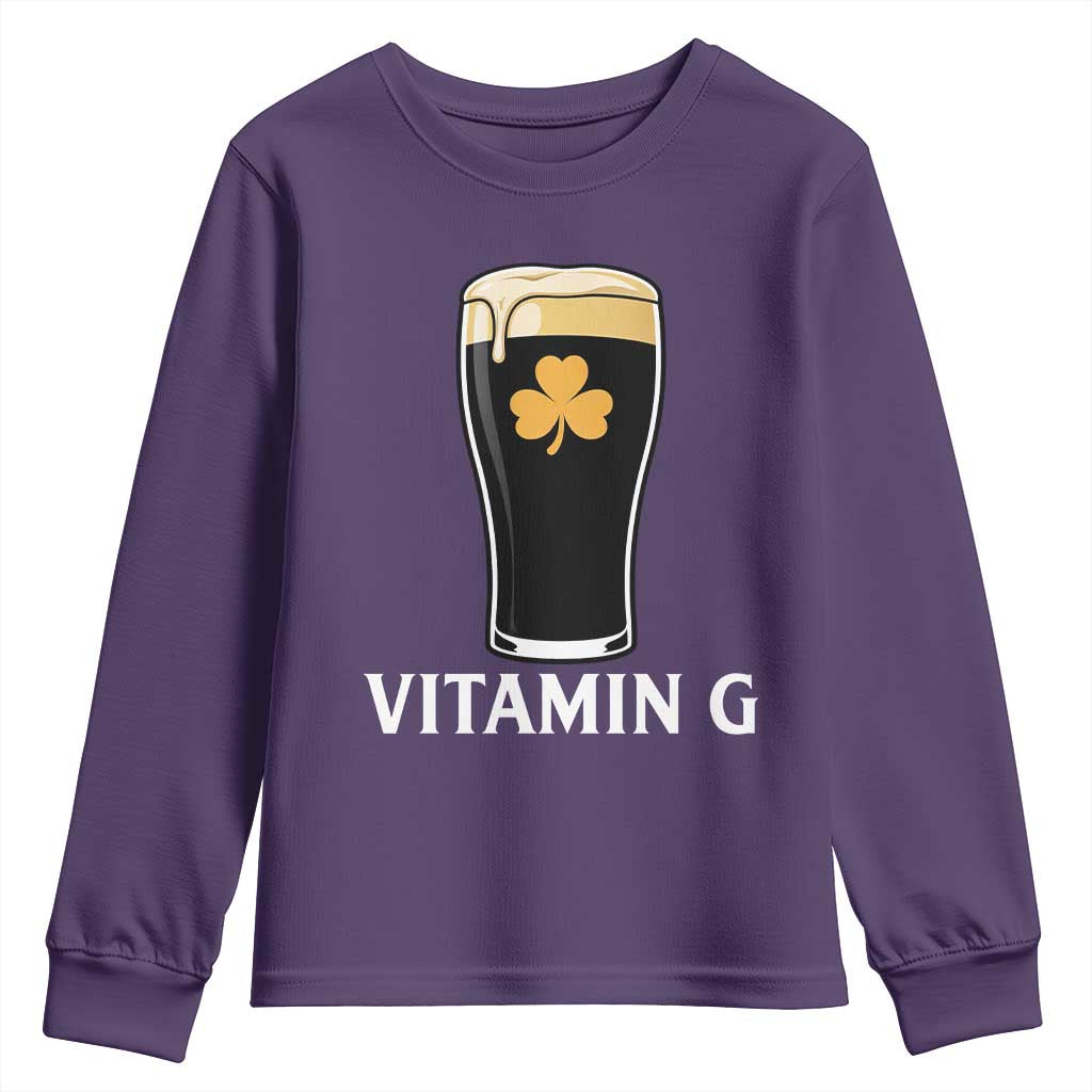 Vitamin G Funny Irish Stout Beer Youth Sweatshirt St. Patrick’s Day Drinking Humor TS02 Purple Print Your Wear