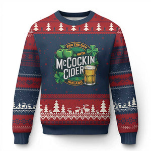 End the Day with McCockin Cider Ugly Christmas Sweater Funny Irish Drinking Apple Cider St Patricks Day Adult Humor TS02 Navy Red Print Your Wear