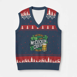 End the Day with McCockin Cider V-Neck Knit Sweater Vest Funny Irish Drinking Apple Cider St Patricks Day Adult Humor TS02 Navy Red Print Your Wear