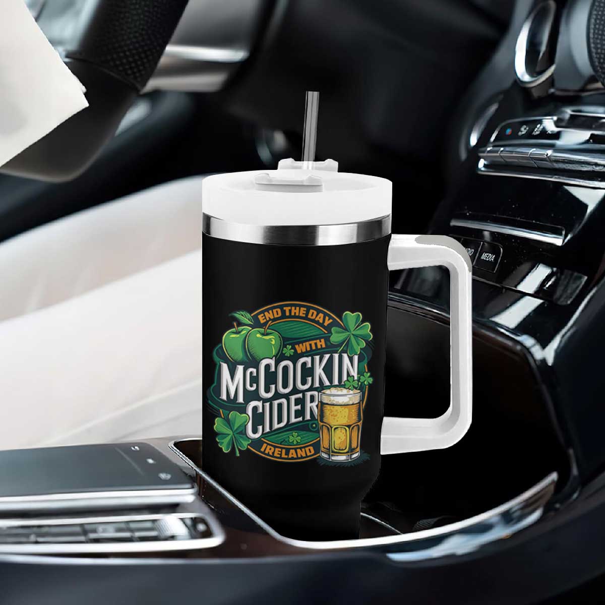End the Day with McCockin Cider Tumbler With Handle Funny Irish Drinking Apple Cider St Patricks Day Adult Humor TS02 Print Your Wear