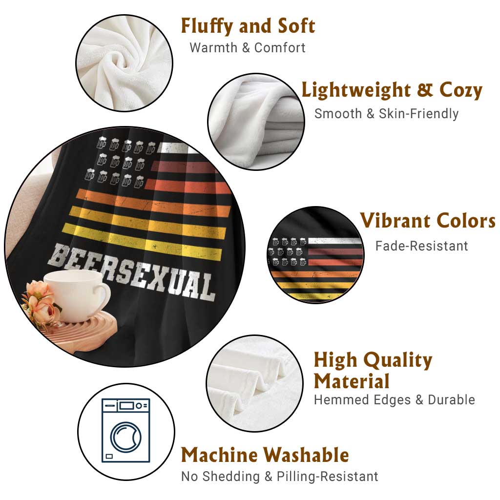 Beersexual Funny Beer Lover Graphic Throw Blanket Vintage American Flag Parody TS02 Print Your Wear