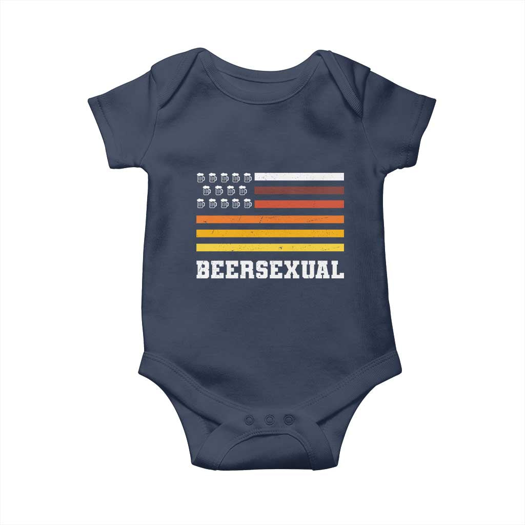 Beersexual Funny Beer Lover Graphic Baby Onesie Vintage American Flag Parody TS02 Navy Print Your Wear
