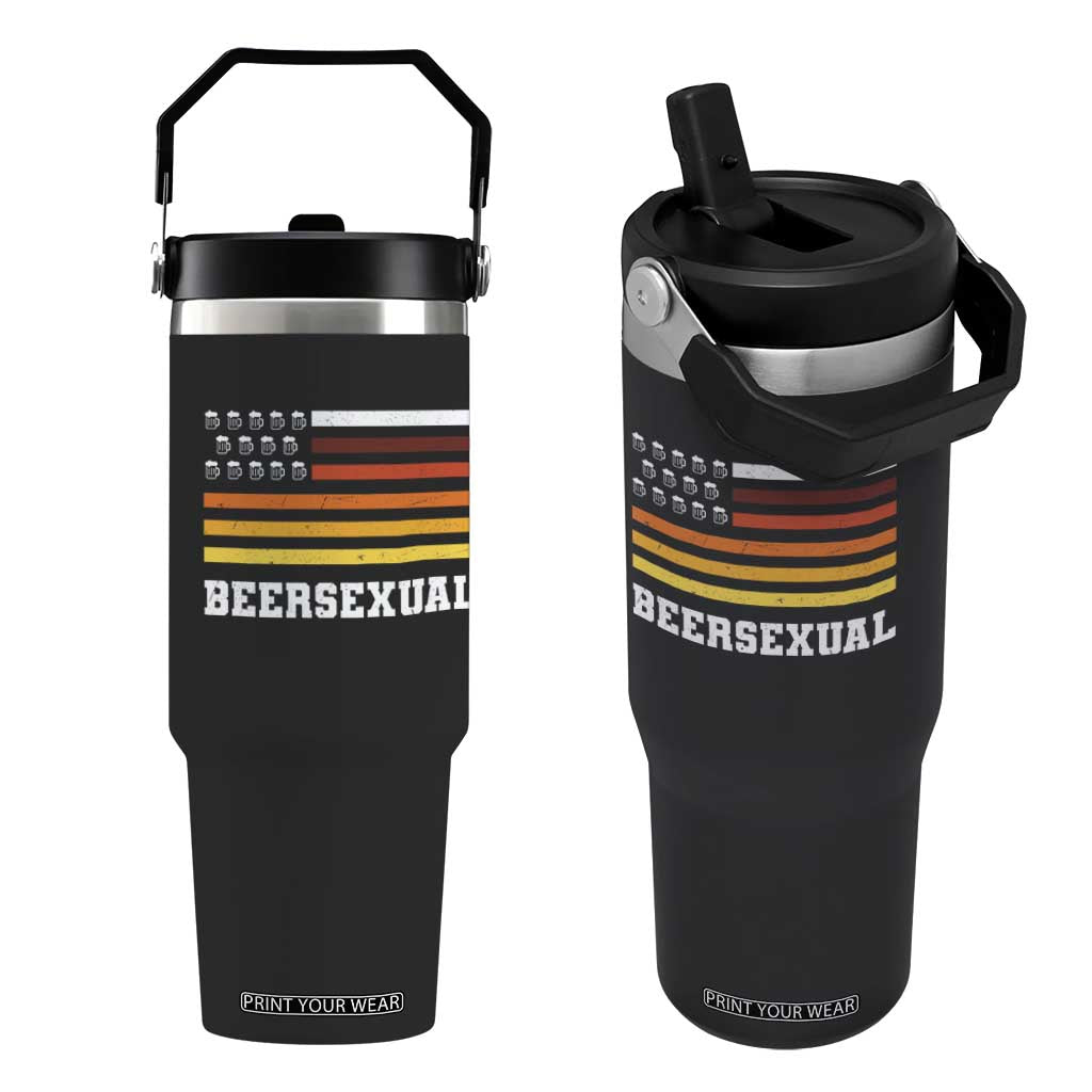 Beersexual Funny Beer Lover Graphic Flip Straw Tumbler Vintage American Flag Parody TS02 One Size: 30 oz Black Print Your Wear